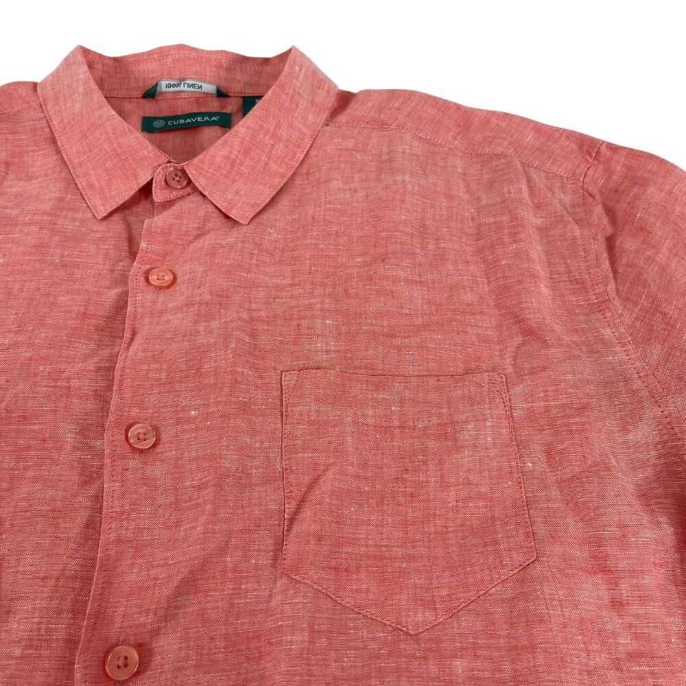 Cubavera Linen Button Shirt‎ Mens XL Orange Peach Pocket